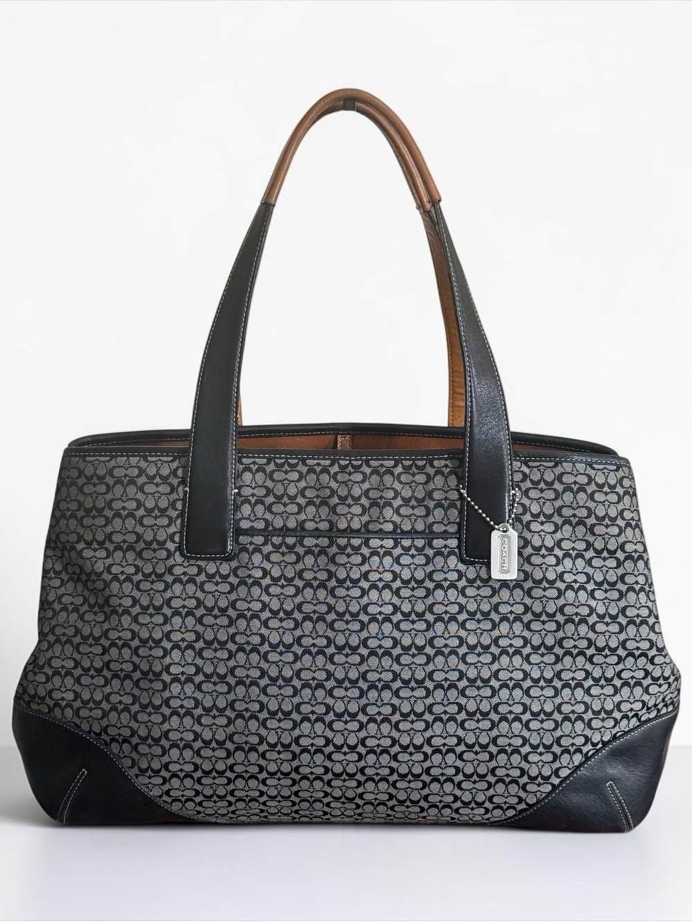 Authenticated Coach Vintage Signature Jacquard Tote Bag in Black/Gray EUC! COA